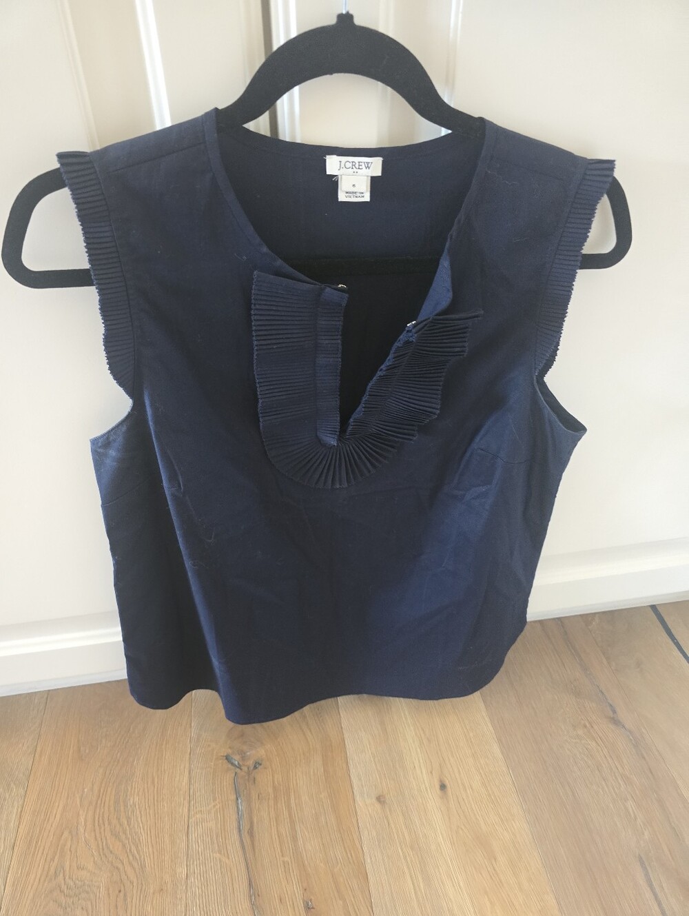 J. Crew Navy Sleeveless Pleated-Trim Camisole